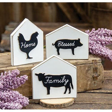 3 Set Farm Animal Silhouettes House Blocks - The Fox Decor